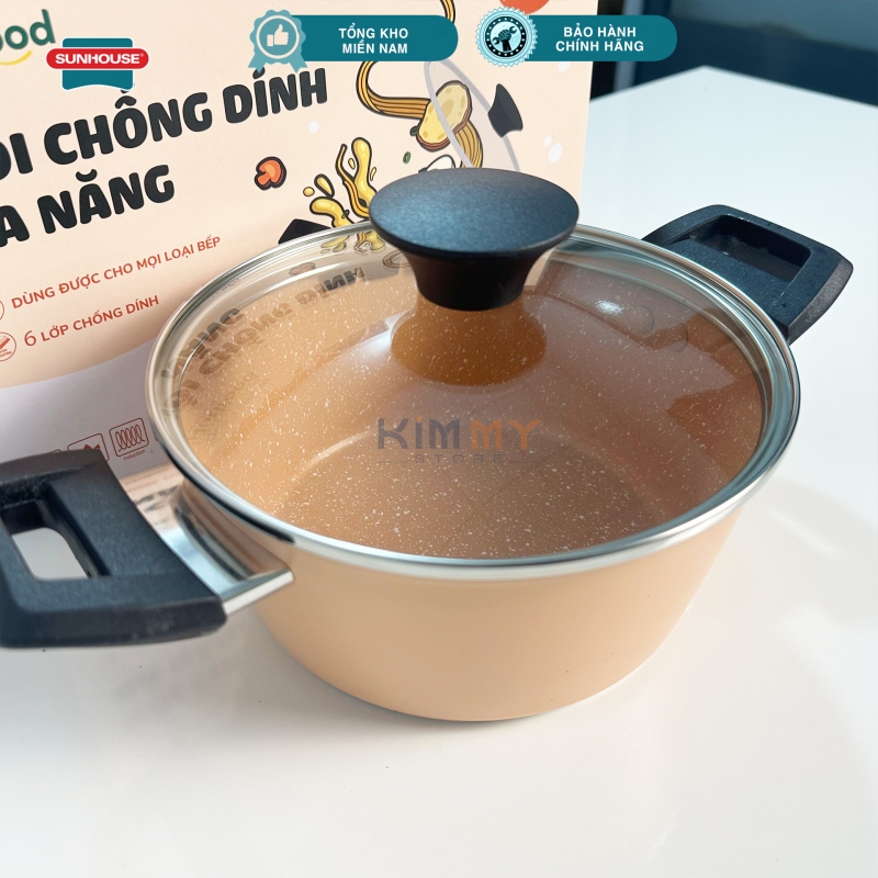 Nồi 18cm Greencook 6 lớp chống dính - vung thủy tinh cường lực